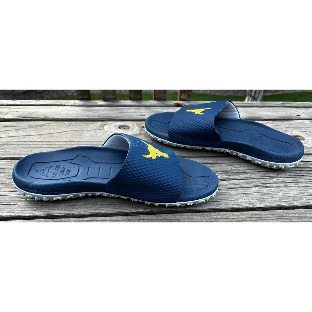 Under Armour Project Rock Brahma Bull Men's 12 Slide Sandals Michelin Soles Blue
